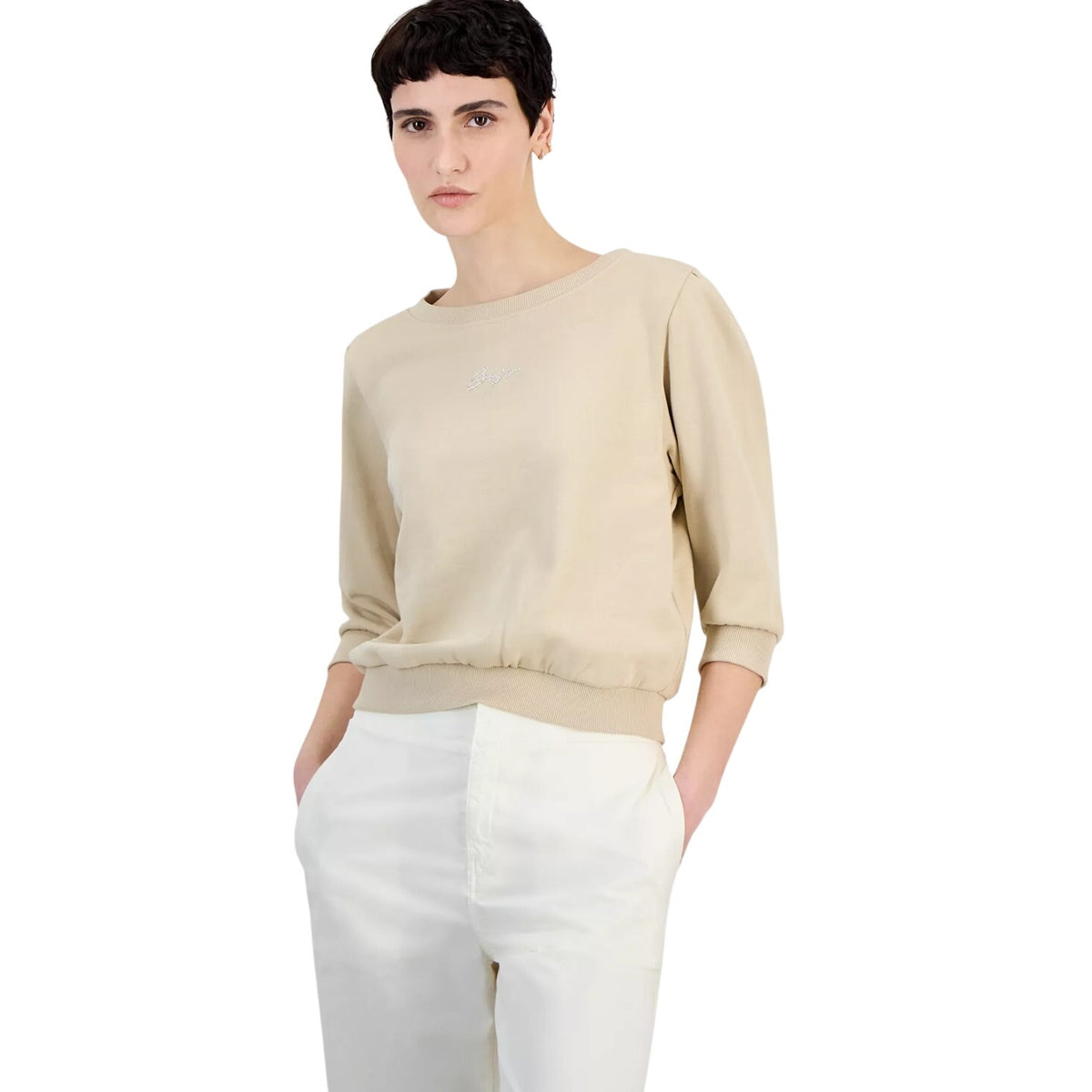 HUGO BOSS Orange Women's Evila Logo Back-Cutout Sweatshirt in Beige