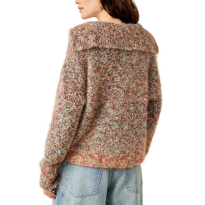 Free People Women's Stellar Collared Textured Sweater in Auburn Bay