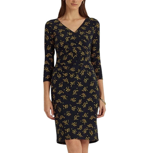 Lauren Ralph Lauren Women's Navy Blue & Gold Lighthouse Floral Jersey Dress, 2