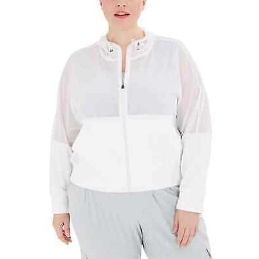 Ideology Solid White Mesh Zip Up Hoodie w/ Pockets, Size 3X, NWT!