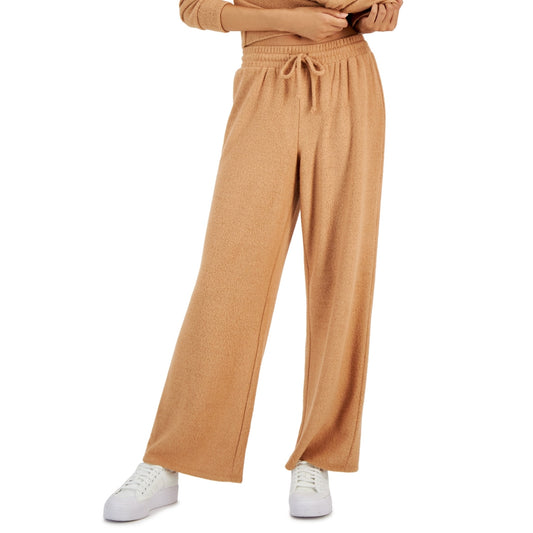 Hippie Rose Juniors Western Tan Boucle Pull On Wide Leg Drawstring Pants