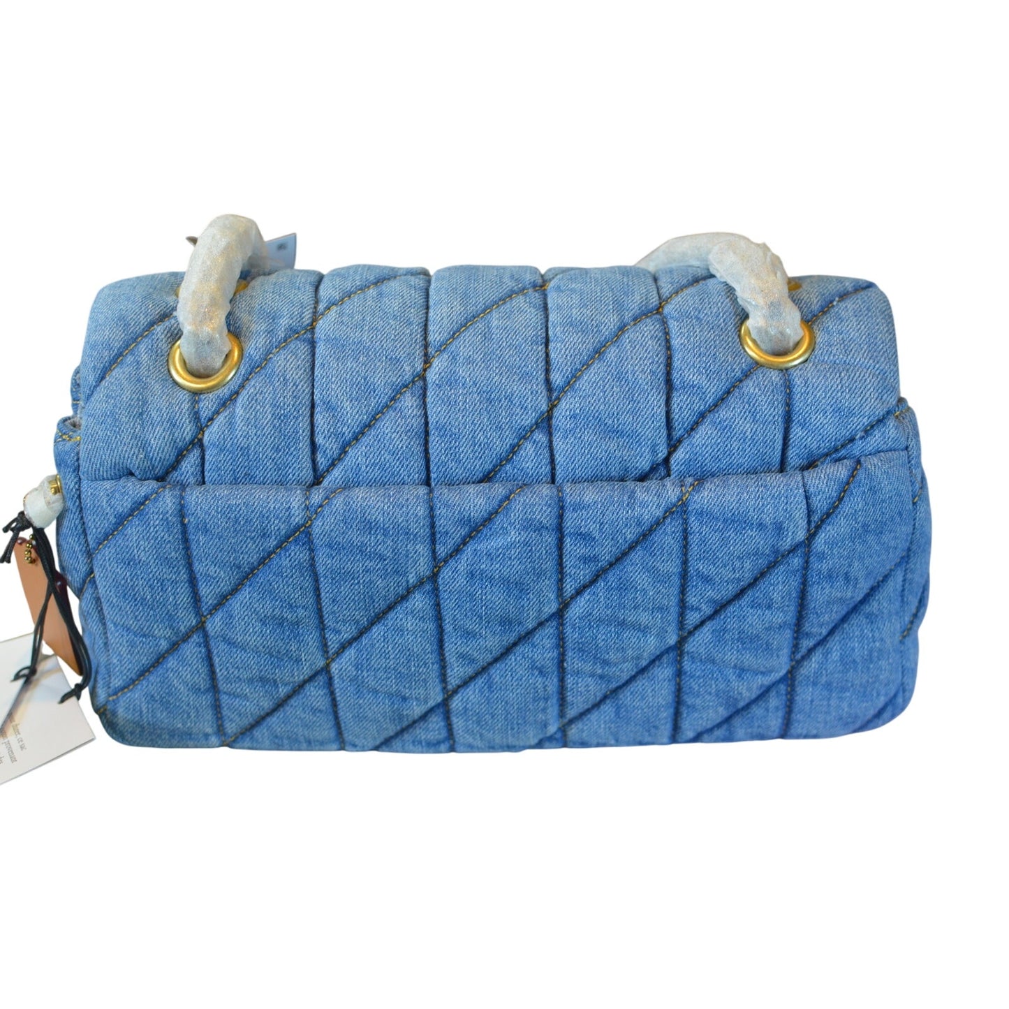 COACH Women's "Tabby 26" Quilted Denim Shoulder Bag in Brass & Indigo Blue