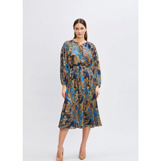 Tahari Printed Long Sleeve Royal Paisley Dress