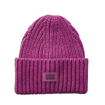 UGG Women's Chunky Rib-Knit Logo Patch Beanie in Purple Mauve, OS