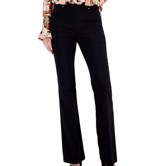 INC International Concepts Women's High-Rise Pull-On Flare Leg Pants Deep Black
