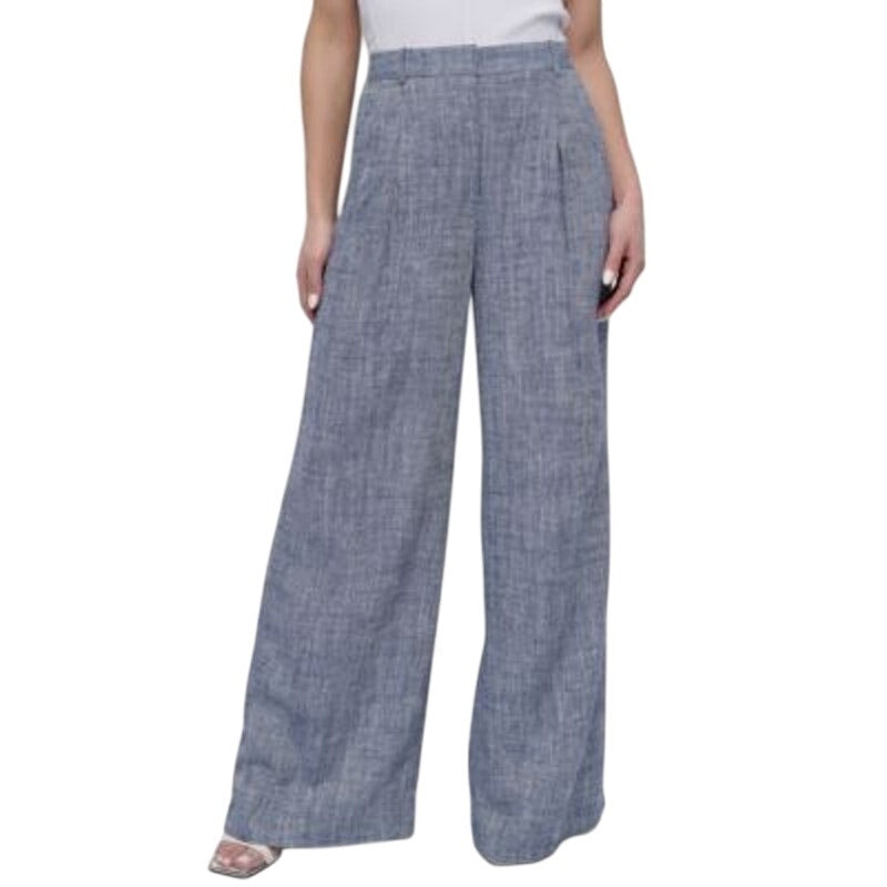 DKNY Women's Petite High-Rise Wide-Leg Pants in Atlantic Blue Ivory