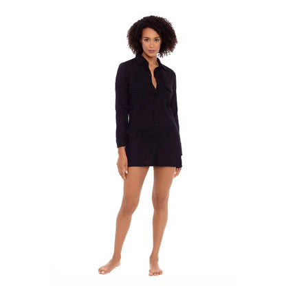 Lauren Ralph Lauren Crushed Cotton Cover-Up Shirt Black