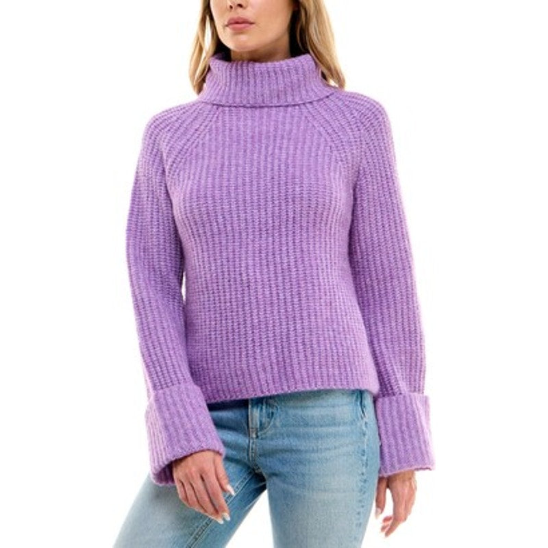 Ultra Flirt Juniors Chunky Ribbed Turtleneck Sweater in Perfect Purple