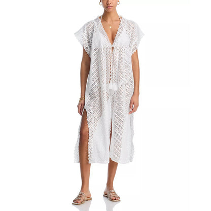 Echo Longline Eyelet Robe in White