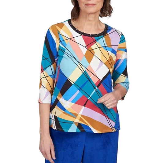 Alfred Dunner Women's Classics 3/4-Sleeve Geometric Print Top in Multi