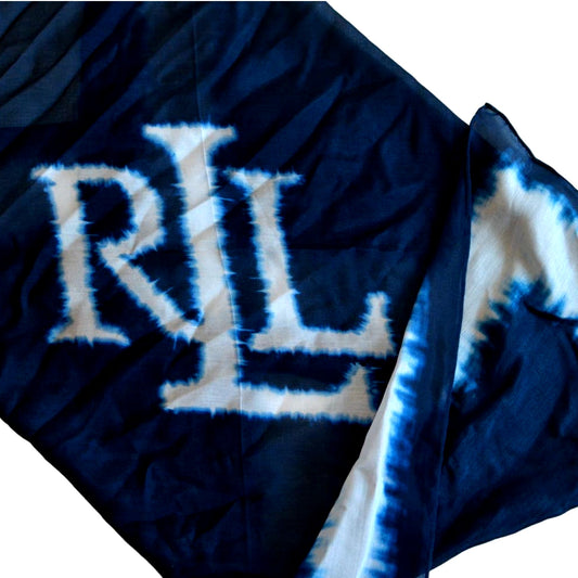 Lauren Ralph Lauren Tie Dye Edge Monogram Scarf In Blue