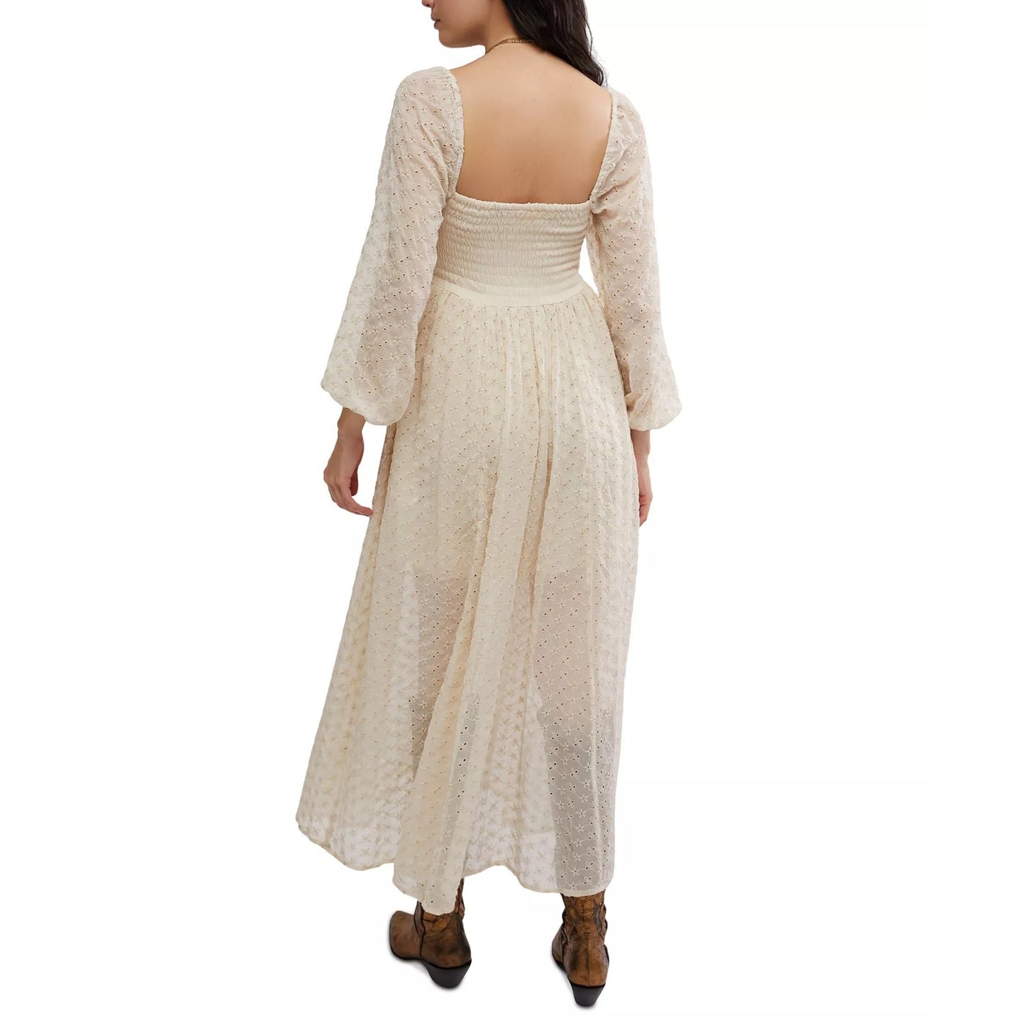 Free People Malina Embroidered Eyelet Maxi Dress in Ivory