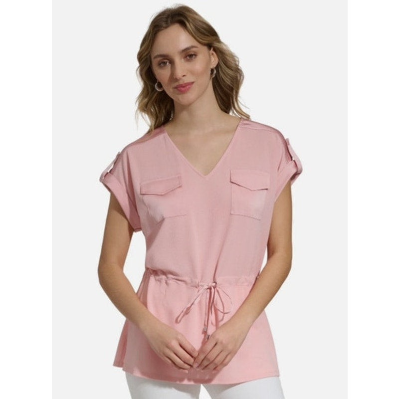 Calvin Klein Women's Baby Pink Cinch Waist Pocket Top