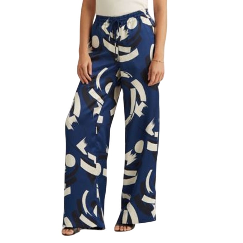 Lauren Ralph Lauren Ladies Navy Blue & Cream Geometric Print Charmeuse Pants, 16