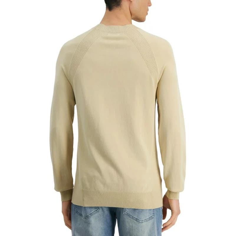 Alfani Men's Ribbed Trim Pullover Crewneck Sweater In Pale Khaki, Size Large