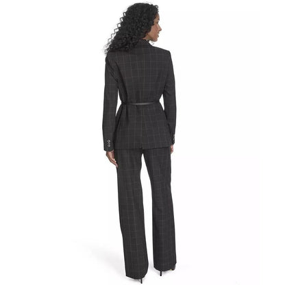 Calvin Klein Women's Windowpane-Print Belted Blazer In Black Cream