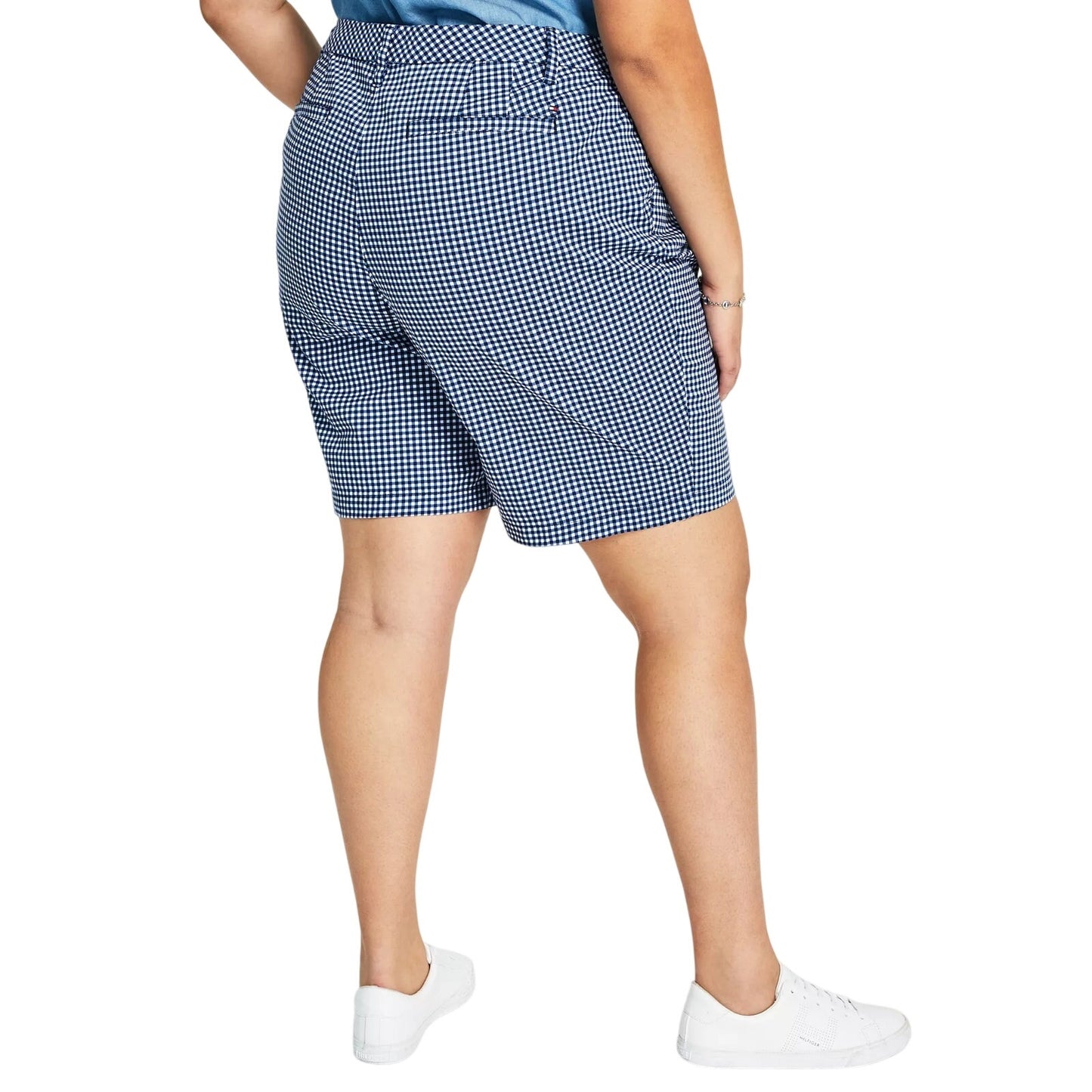Tommy Hilfiger Plus Size Hollywood Gingham Bermuda Shorts in Navy Blue