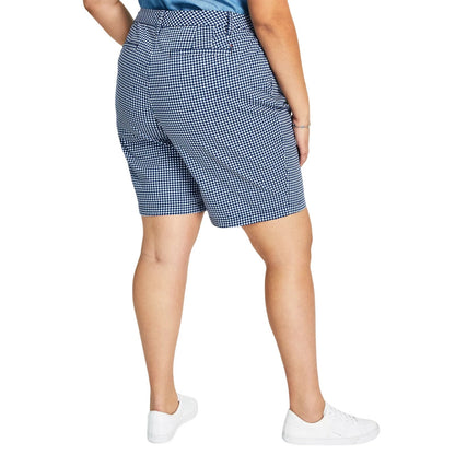 Tommy Hilfiger Plus Size Hollywood Gingham Bermuda Shorts in Navy Blue