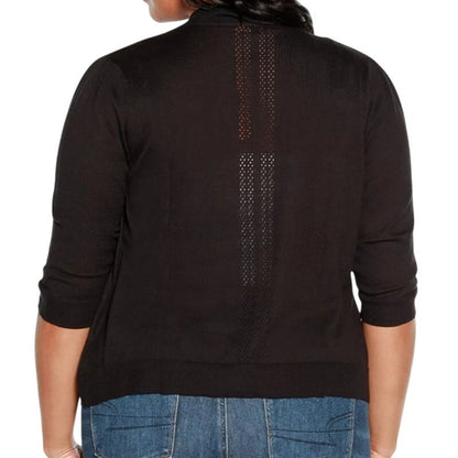 Belldini Women's Plus Size 3/4-Sleeve Cardigan in Black