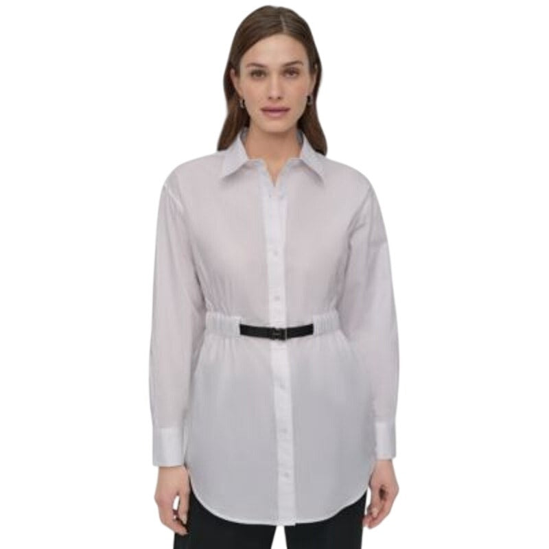 DKNY Women's Cotton Belted Button-Front Shirt in White
