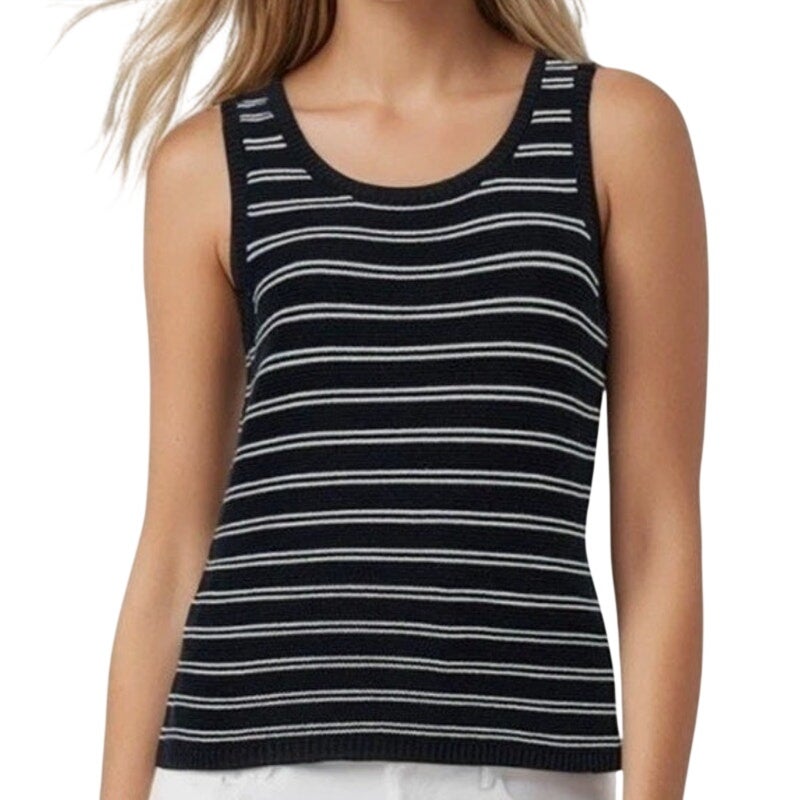Three Dots Women's Sleeveless Tank Top in Black White Stripe