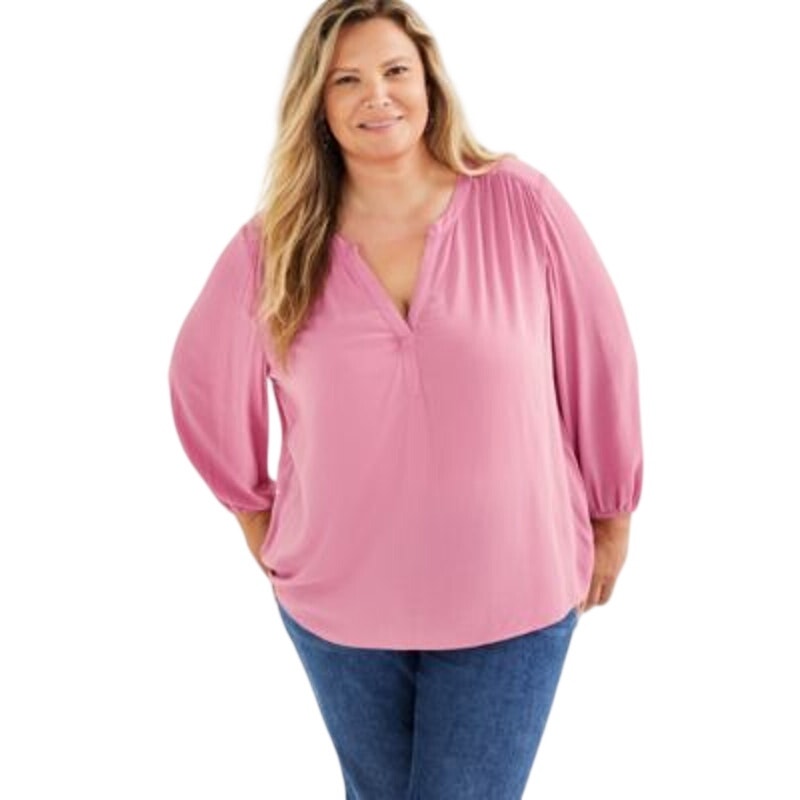 Style & Co. Plus Size Easy Split-Neckline Top in Pink Rain