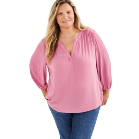 Style & Co. Plus Size Easy Split-Neckline Top in Pink Rain