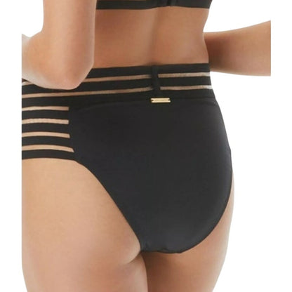 Vince Camuto Women's Coast Lines Strappy Mesh High Waisted Swim Bottoms in Black