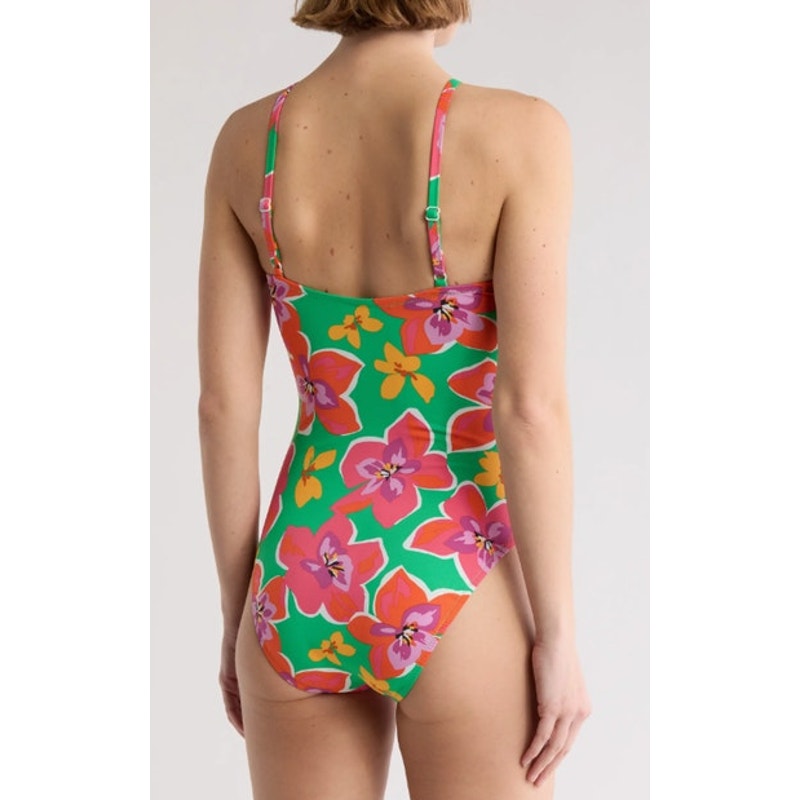 Sanctuary Women's Shirred Front One Piece Swimsuit in Pink & Green Floral