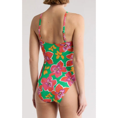 Sanctuary Women's Shirred Front One Piece Swimsuit in Pink & Green Floral