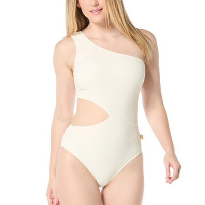 Michael Kors Women's One-Shoulder Side-Cutout Swimsuit In Bone White