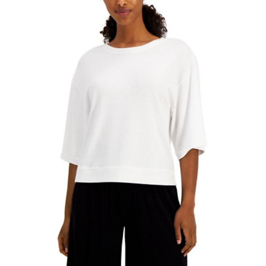 Ideology White Short Sleeve Cropped Tee Shirt, Size Medium, NWT!