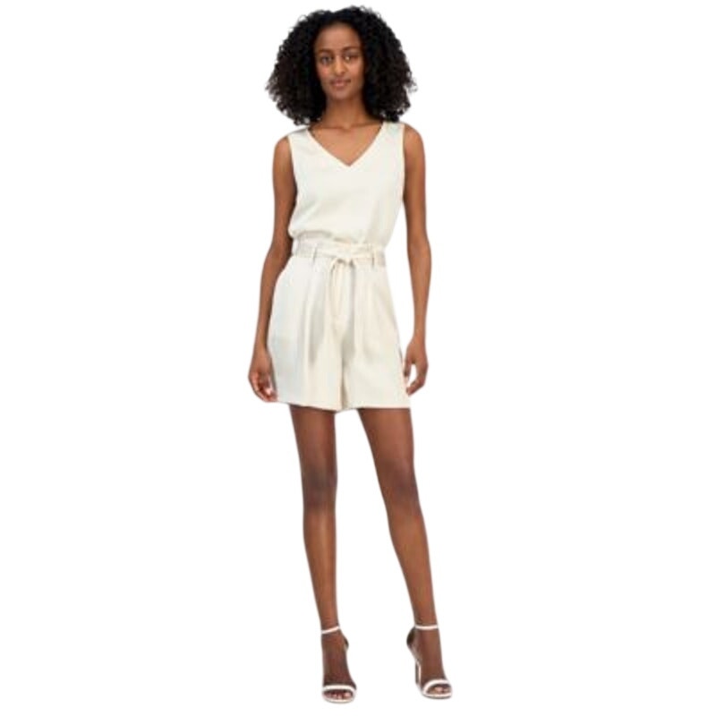 Anne Klein Women's Belted Paper Bag Waist Shorts in Light Parchment Beige