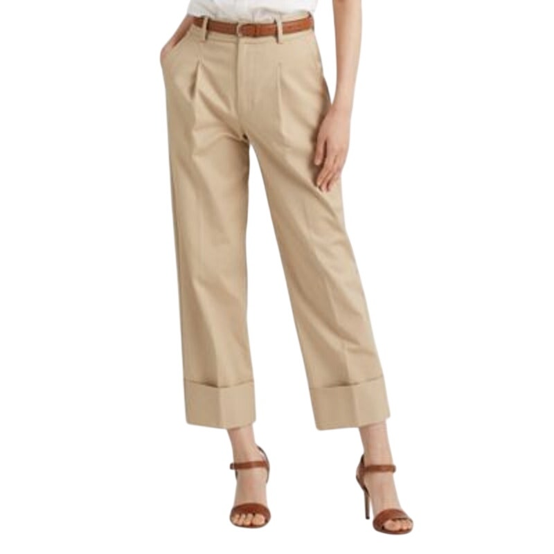 Lauren Ralph Lauren Women's Double-Faced Stretch Cotton Ankle Pants in Birch Tan