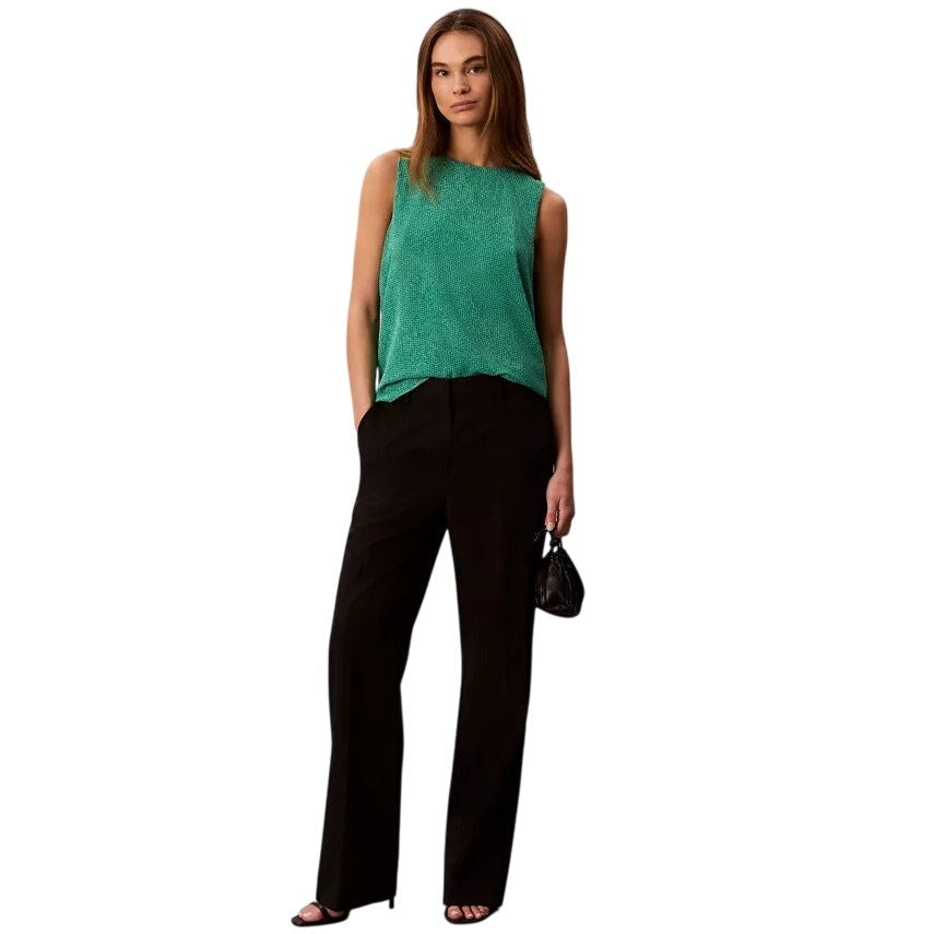 Calvin Klein Women's Printed Chiffon Sleeveless Top in Green Print