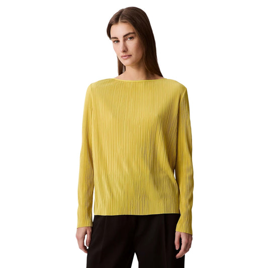 Calvin Klein Women's Plissé Long-Sleeve Top in Warm Olive