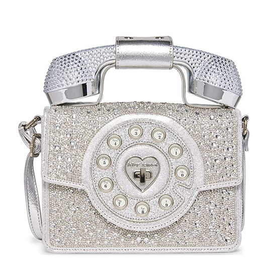 BETSEY JOHNSON PARTY LINE PHONE BAG WITH BLUETOOTH IN SILVER