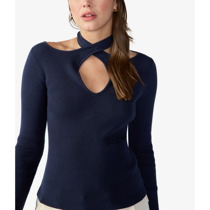 Sanctuary Women's Crisscross Around The Neck Ribbed Top In Navy Reflection