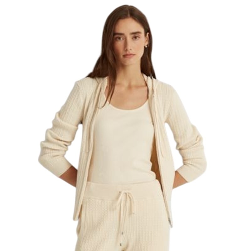 Lauren Ralph Lauren Women's Mascarpone Cream Cable Knit Full Zip Hodie, Size S