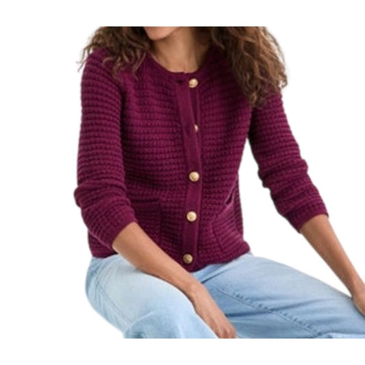 INC International Concepts Petite Yarn-Blend Button-Down Cardigan in Purple Plum