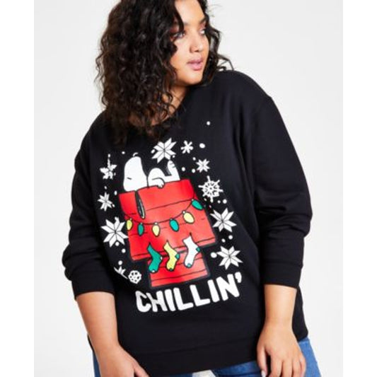 Love Tribe Juniors Trendy Plus Size Snoopy Chillin' Sweatshirt in Black