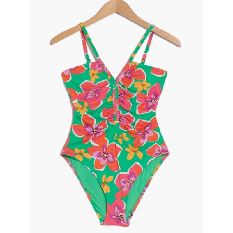 Sanctuary Women's Shirred Front One Piece Swimsuit in Pink & Green Floral