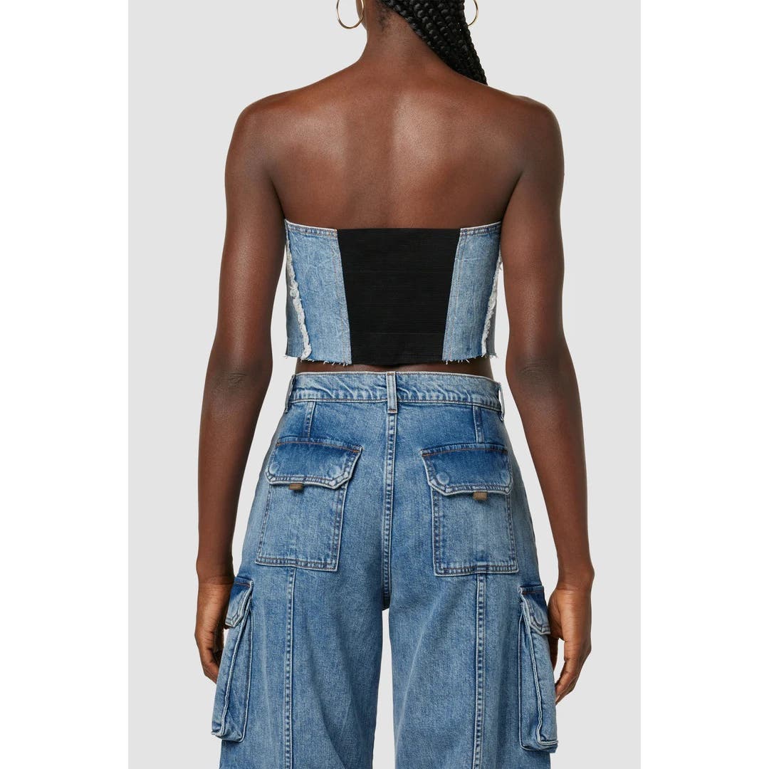 Hudson x Zoe Costello Stevie Corset Top In World Tour Blue, Size XL