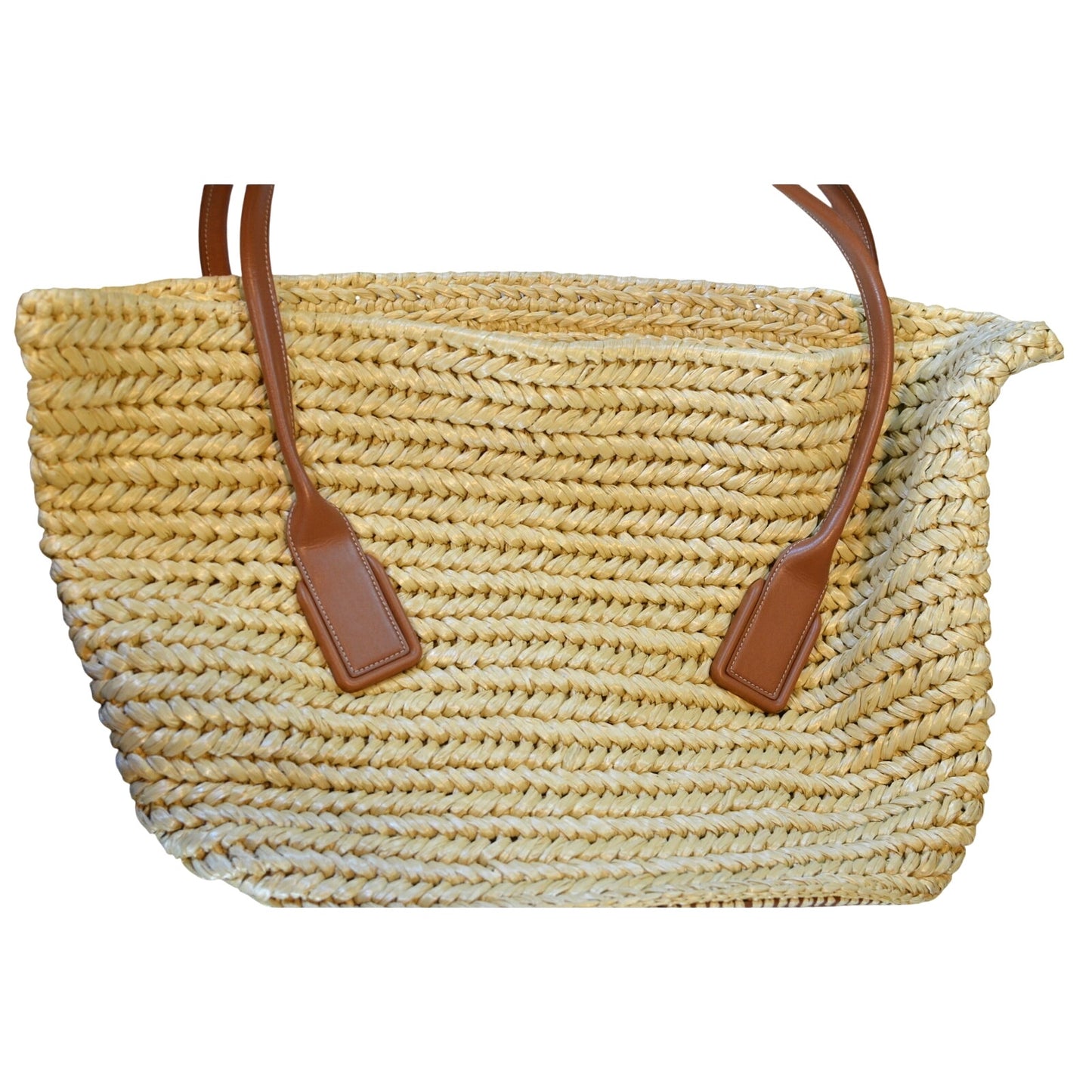 Bottega Veneta Women's "Arco" Raffia Tote in Tan with Leather Pouch