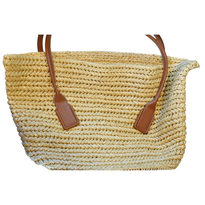 Bottega Veneta Women's "Arco" Raffia Tote in Tan with Leather Pouch