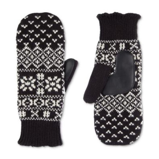 Isotoner Signature Nordic Fair Isle Water Repellent Mittens in Black, OS