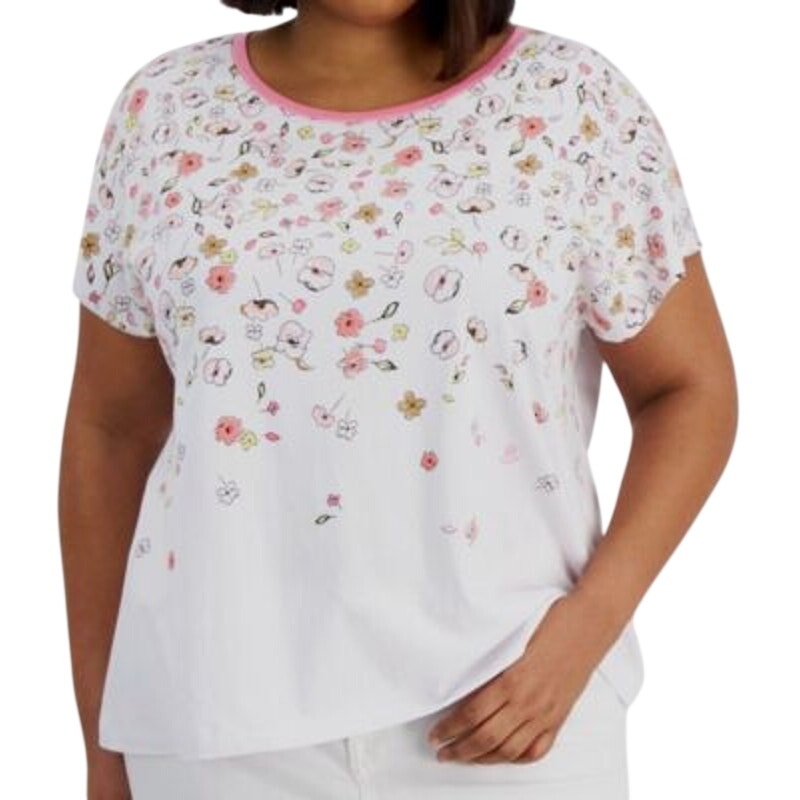 Tommy Hilfiger Women's Ditsy Doodle Printed Top in White & Pink