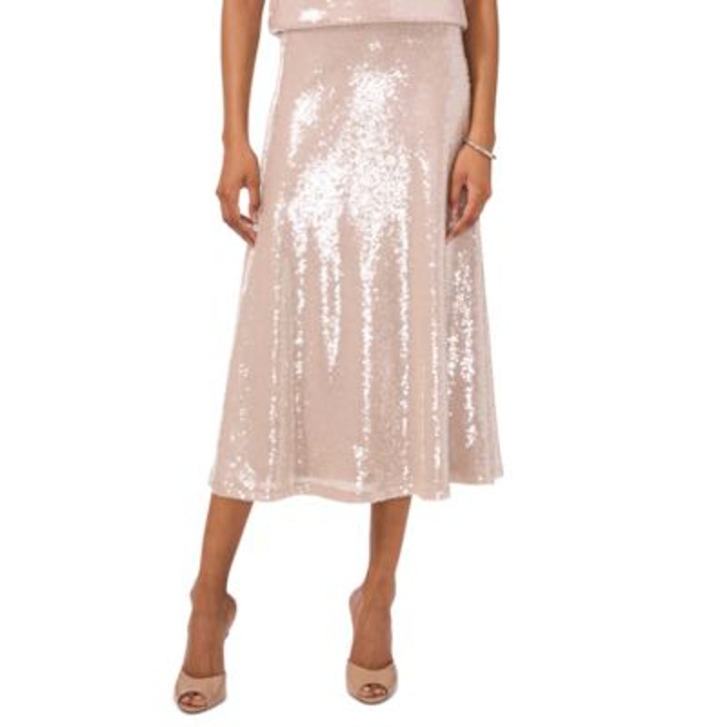 Vince Camuto Women's Metallic Bias Cut A-Line Skirt in Rose Gold Sequins