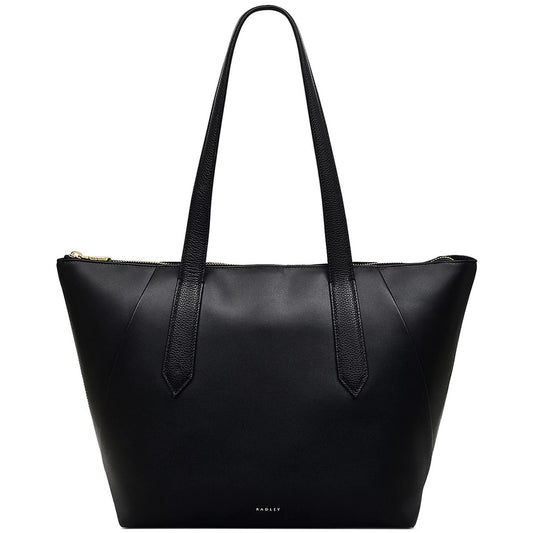 Radley London "Bruton Street" Large Zip-Top Leather Tote Bag in Black