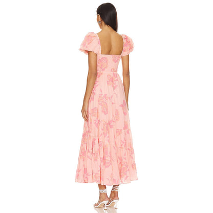 Free People Women's Short Sleeve Sundrenched Maxi Dress in Pink Combo, Medium